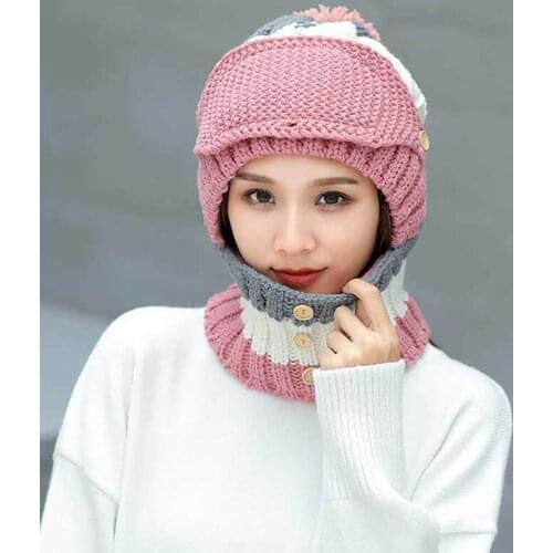 Womens Knitted Hat Scarf Caps Neck Warmer Winter Hats For Men Women Skullies Beanies Warm Fleece Cap Outdoor Masked Winter Hat