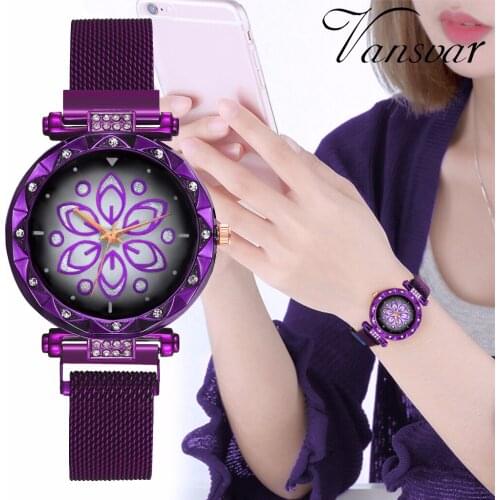 Women Watches Flower Dial Luxury Magnetic Mesh Quartz Wristwatches Ladies Female Bracelet Clock Relogio Feminino