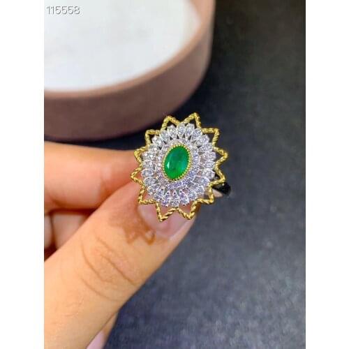 Columbia mining area, natural emerald ring, 925 sterling silver, womens high-end colorful jewelry