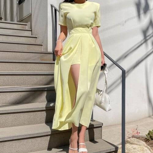 2021 Summer New Korean One-Piece Elegant Round Neck Ladies Temperament Gentle Style Comfortable Satin Solid Color Party Dresses