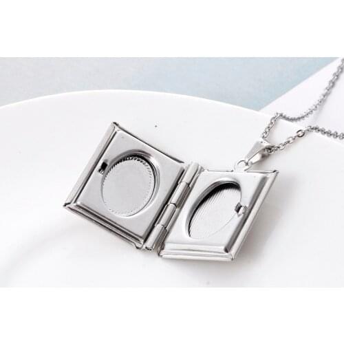 Everfast 1pc New Photo Frame Square Pendant Necklaces Stainless Steel Charms Locket Necklace Women Fashion Jewelry