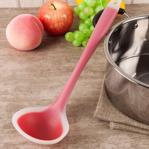 Non-stick Silicone Ladle Soup Spoon Curved Handle Unbreakable Big Round Scoop 100% Brand new and high quality