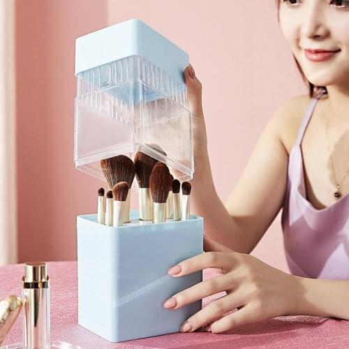 2 In 1 Makeup Brush Holder Dustproof Portable Cosmetic Brush Air Drying Storage Box Container For Camp Swimming Outdoor Sports