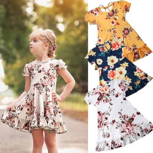 2019 Summer Children Girls Dress Ruffles Floral Princess Girl Boho Sundress Clothes for 1-6Y