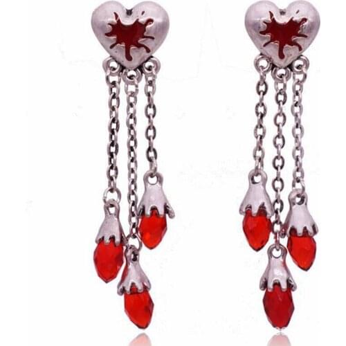 2021 European and American Retro Gothic Punk Creative Female Earrings Halloween Red Drop Nectarine Heart Crystal Earrings