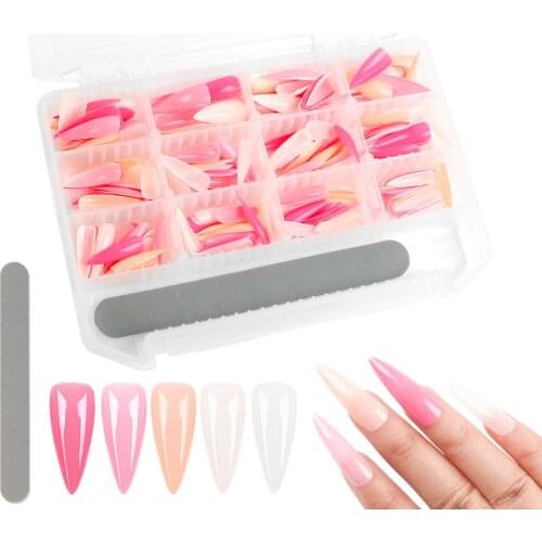 240Pcs Nail Art Tips Long Ballerina Full Cover Fake Nails Tips Multicolor Professional False Nails DIY Salon Tools