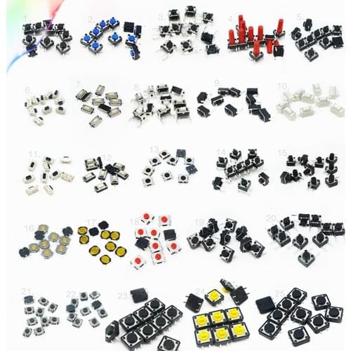25Types/lot Assorted Micro Push Button Tact Switch Reset Mini Leaf Switch SMD DIP 2*4 3*6 4*4 6*6