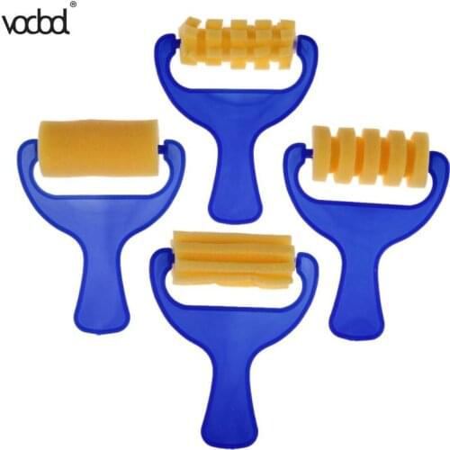 4pcs Plastic Handle Sponge Brushes Painting Children Kids Painting Graffiti Toys Art Drawing Roller School Stationery Supply HOT