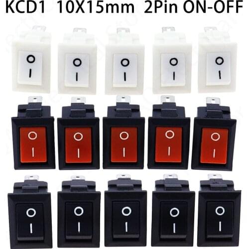 10Pcs Push Button Switch 10x15mm SPST 2Pin 3A 250V KCD11 Snap-in On/Off Rocker Switch 10MM*15MM Black Red and White
