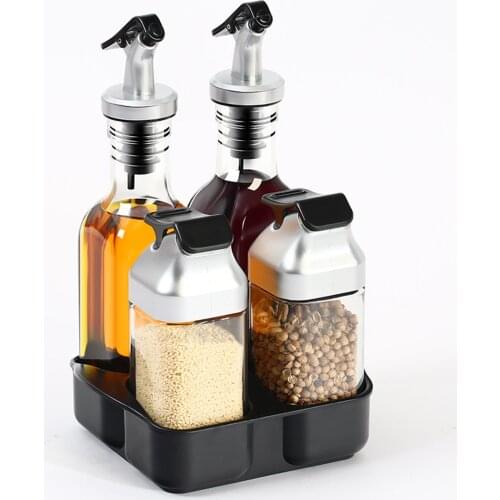 5 Pieces Set Glass Olive Oil Bottle Leakproof Kitchen Seasoning Soy Sauce Vinegar Press Type Cruet Barbecue Bottle