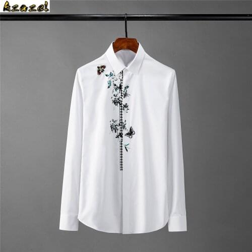 Azazel Butterfly Embroidery Mens Shirts High Quality Solid Color Long Sleeve Casual Male Shirts Plus Size 4xl Slim Fit Man Shirt