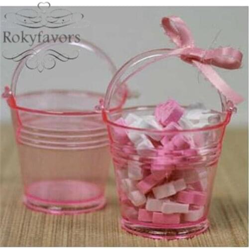 FREE SHIPPING 12PCS Transparant Clear Mini Bucket Candy Holder Favors Baby Shower Wedding Party Ideas Birthday Party Gifts