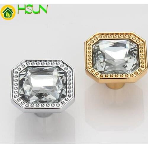 Sparkle Glass Knobs Crystal Dresser Drawer Knobs Pulls Handles Gold Silver Clear Square / Modern Cabinet Knobs Pull Handle