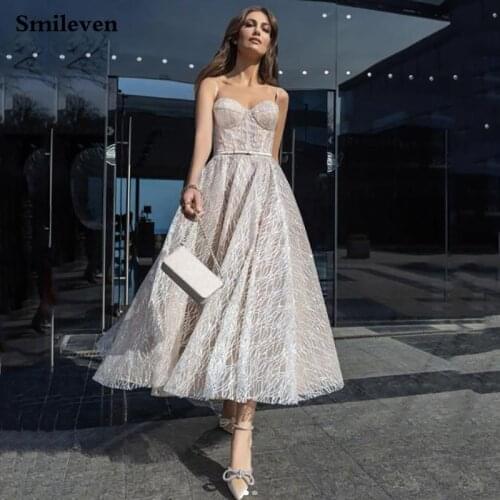 Smileven Shiny Glitter Tulle Short Prom Dresses Spaghetti Straps Evening Gowns Sweetheart Corset Prom Party Gowns