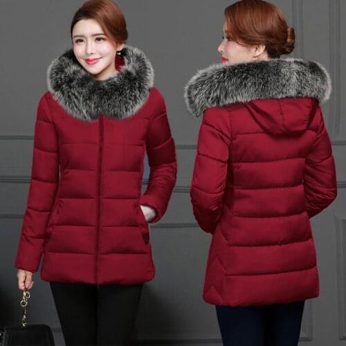 Big Fur 2021 Hooded Coats Warm Winter Parka Jacket Ladies clothing Women Winter Jackets Slim Short Padded Women Plus size 6XL