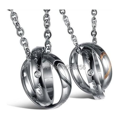 Best Valentines day gifts Elegant Stainless Steel Love Heart Puzzle Pendant Couple Chain Necklace