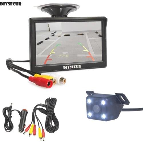 DIYSECUR 5 inch LCD Display Rear View Car Monitor + LED Color Night Vision Car Camera Wire Parking Security System Kit