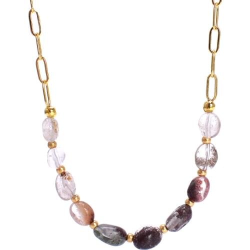 Designer Jewelry Female Minimalist Natural Stones Gold Tone Chains Choker Necklace for Women Crystal Beaded Pendant Necklace