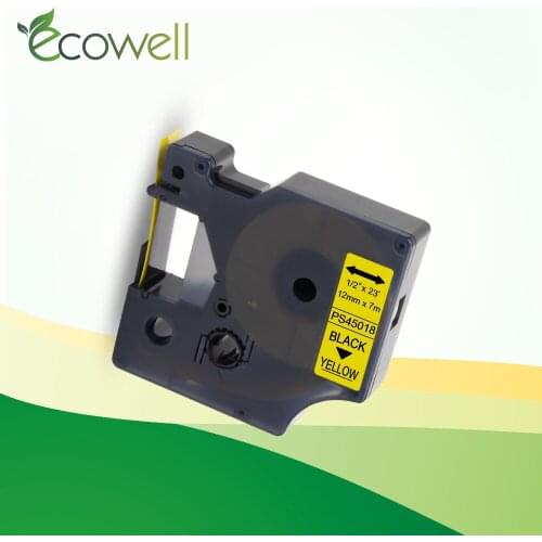 Ecowell 1pcs 12mm Laminated label tape 45018 Black on Yellow compatible for Dymo LW LW 160 LW 280 label maker label ribbon 7M
