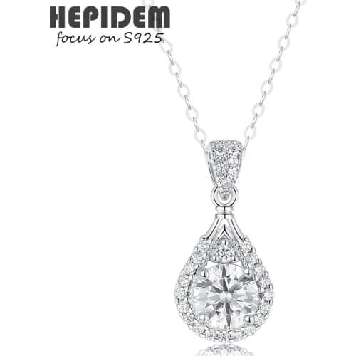 HEPIDEM 100% 1ct 6.5mm D Moissanite Pendant 925 Sterling Silver Necklace New S925 Diamond Test Passed Jewelry Women Gift 0919