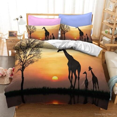 Giraffe Animals 3D Bedding Set Queen King Size Tree Sun Print Duvet Cover Set Comforter Cover with Pillowcase Bedclothes Gift