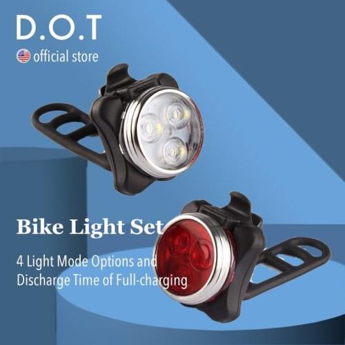 USB Rechargeable Bike Light Set Super Bright Front Headlight and Rear LED Bicycle Light 650mah Lithium Battery 4 Light Mode