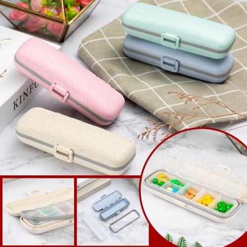 7 Days Pill Medicine Box Weekly Pill Case Portable 7 Grids Wheat Straw Travel Pill Box Pill Dispenser Medicine Storage Organizer