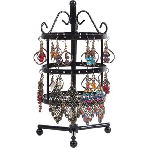 Creative Rotating Three-Layer Round Earrings Jewelry Rack Jewelry Hanger 72-Hole Rotatable Earring Holder Earring Display
