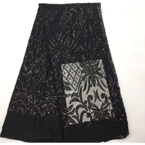 5yards/pc) High quality embroidered African sequins net lace fabric black bling bling French lace for party dress FSS405