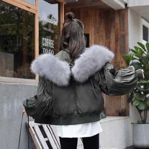 Short Style Bat Sleeved Womens Jackets Fad Oversized Hooded Thick Coat Winter Women With Fur Collar Solid Casual Female Parkas