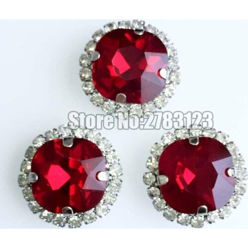 12mm 20pcs/pack Fat Square shape red AAA+ Glass Crystal buckle sew on claw rhinestones with holes SKFF07