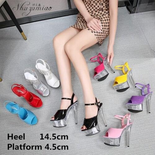Patent Leather Transparent Crystal Shoes 15 Cm Super High Heel Sandals Womens Shoes Walking Show Nightclub Pole Dance Shoes New