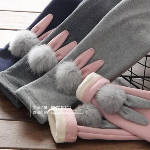Baby girl cute ball rabbit winther pants leggings girls kids velvet thick pant trousers children clothing