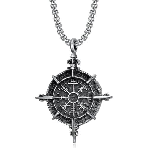 Megin D Vintage Personality Retor Viking Rune Amulet Stainless Steel Necklaces for Men Women Couple Friend Fashion Gift Jewelry