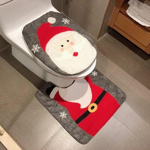 Set of 2 Santa Claus/Snowman/Elk Toilet Seat Cover & Bathroom Mat New Year Creative Wash Room Decorations