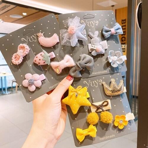 5 Pcs Hair Clip Set Cute Hair Accessories Girl Stars Hair Clip Headwear Bow Flower Crown Hairpin Baby Princess Headdress Gifts