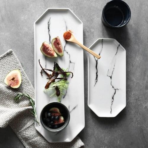 Nordic marble irregular rectangular plate household creative plate sushi plate ceramic tableware Western food plate