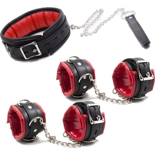 New Adjustable PU Leather Handcuffs Neck Collars,Soft Padded Hand Cuffs Ankle Cuffs,BDSM Cosplay Costumes Bondage Adults Sex Toy