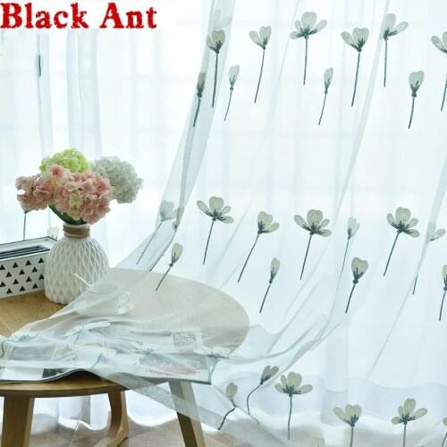 Pastoral Embroidery Yarn Screen For Living Room Mesh Sheer Curtain Drape Tulle Voile Custom Kitchen Door Blinds T&435#30