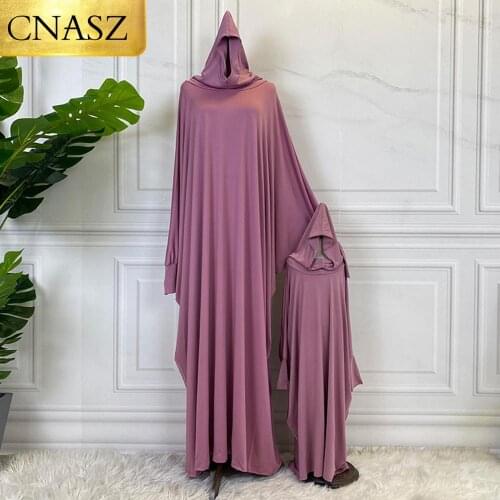 New Arrival Round Neck Solid Color EID Ramadan Pray Dress Mommy And Daughter Dress 2 Pieces Set Fashion Muslim Islamic Robe