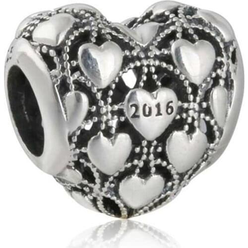 Fits Pandora Bracelets Vintage Love Hearts Club Charms Beads 925 Sterling Silver Crystal Heart Bead For Brand Jewelry Making