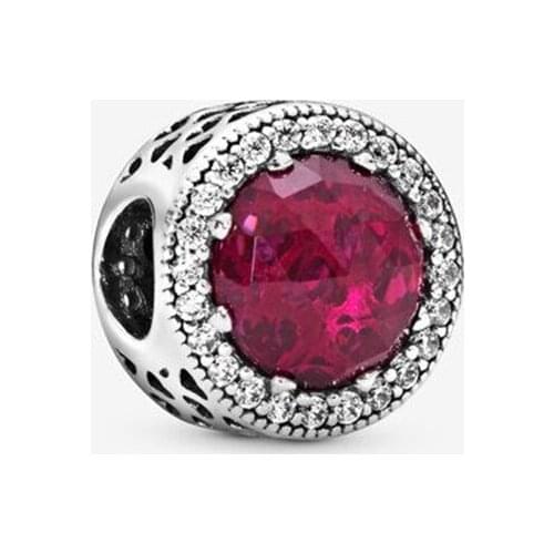 Genuine 925 Sterling Silver Shiny Cherry Pink Charm Fit Original 3mm Bracelet Bangle Making Fashion DIY Jewelry For Women