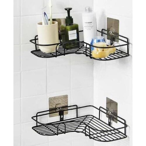Simplicity Wrought Iron Kitchen Bathroom Shelf Shower Rack Shampoo Storage Suction Cup Holder Shower Shelf Home Accessories