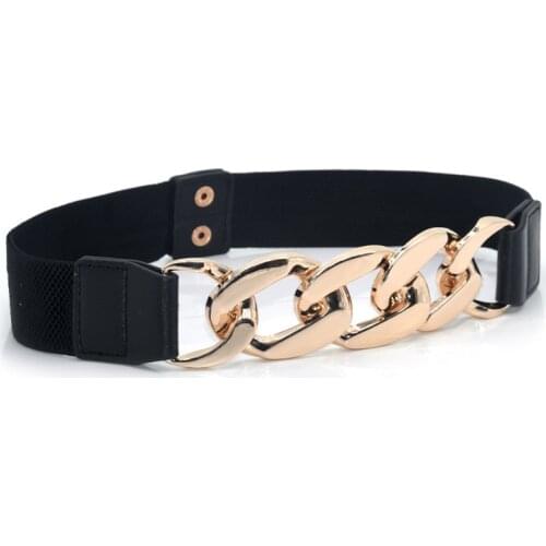 Women Wide Waist Belt Elastic Cummerbunds Gold Color Chain Ladies Dress Belt Solid Color Waist Seal Retro Waistbands