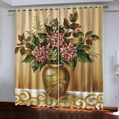 Luxury Blackout 3D Window Curtains For Living Room Bedroom Customized size gold flower curtains blackout curtains
