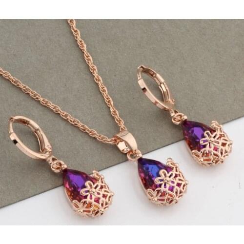Earrings 2021 Trend Water Drop Earrings 585 Rose Gold Color Cute Earrings And Pendant For Women Wedding Fashion Jewelry Sets