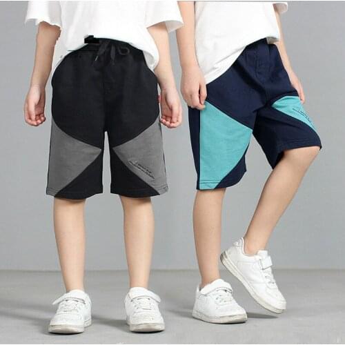Boys Shorts Cotton Casual Pants Summer Gentleman Black Navy Blue Stitching Shorts 5-14 Years Beach Short Kids Children Clothes