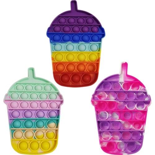 Silicone Drink Cup Shape Rainbow Push Bubble Sensory Toy Anti-stress Relaxing Puzzle Fidget Autism Toys Stress Relief