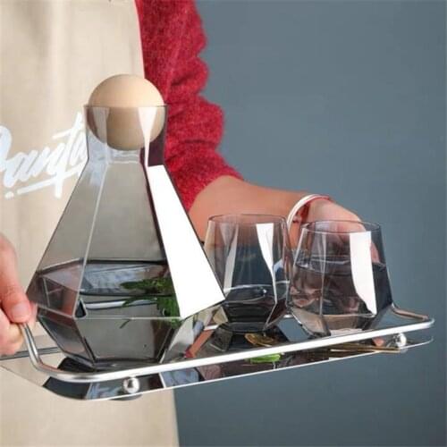 Nordic Crystal Glass Hexagonal Juice Pitcher Tea Cup Cold Water Kettle Transparent Glass Juice Jug Diamond Kettle With Wood Ball