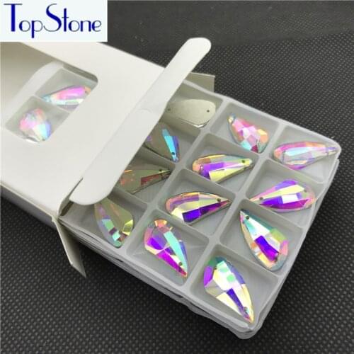 Clear Crystal AB Color Glass Pepper Shape Sew On Rhinestone Flatback Sewing Crystal Stones Dress Jewelry Making 9x17,12x23mm